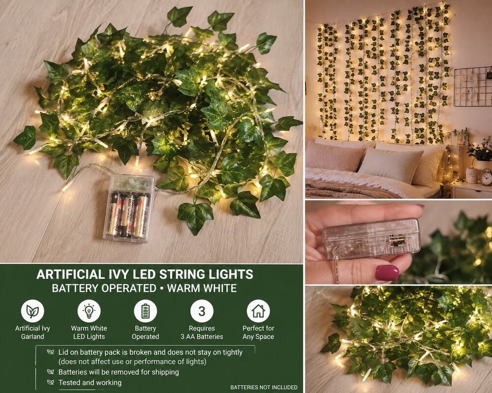 Artificial Ivy Vine LED Fairy String Lights Warm White Battery Operated